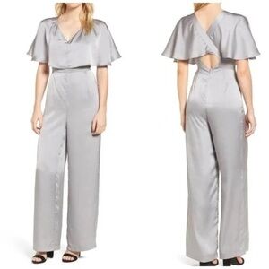 Line & Dot Women's Pas Silver Wide Leg cross-back Jumpsuit NWT